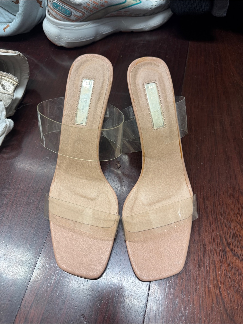 Billini Clear Strap Nude Slide Heels
